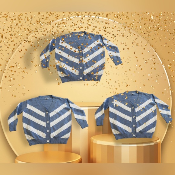 FRNCH Blue & White Open Front Lahlia Cardigan Size M Knitting long sleeves - Picture 3 of 16